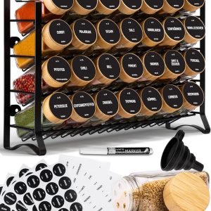 Deco haus® Étagère à Épices avec 28 Pots - Boîte de Rangement pour Cuisine avec Étiquettes - Porte-épices
