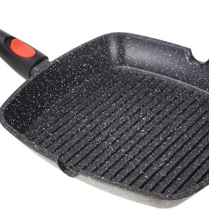 Kamberg - Poêle Grill 28 x 28 cm - Manche Amovible - Fonte d'Aluminium - Revêtement Type Pierre - Tous Feux dont Induction - Sans PFOA - 0008029, Noir