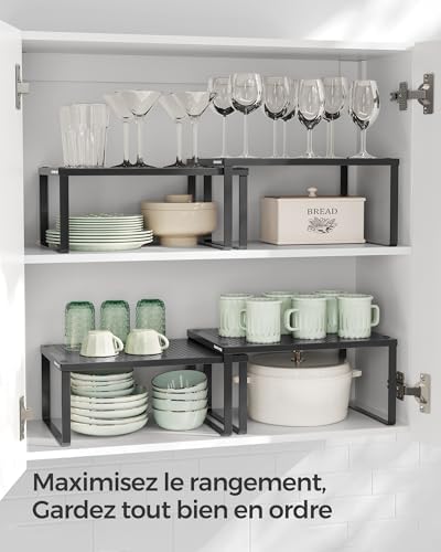 SONGMICS Étagère à Épices, Lot de 2, Support à Épices, Empilable, Extensible, Étagère de Rangement de Cuisine, en Métal, pour Plan de Travail, Noir d'Encre KCS001B01 – Image 4